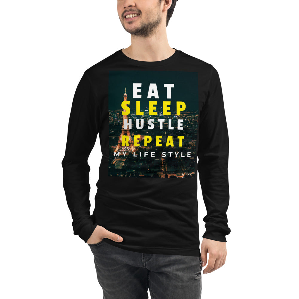 Mens Graphic Long Sleeve Tee / Eat Sleep Hustle Repeat