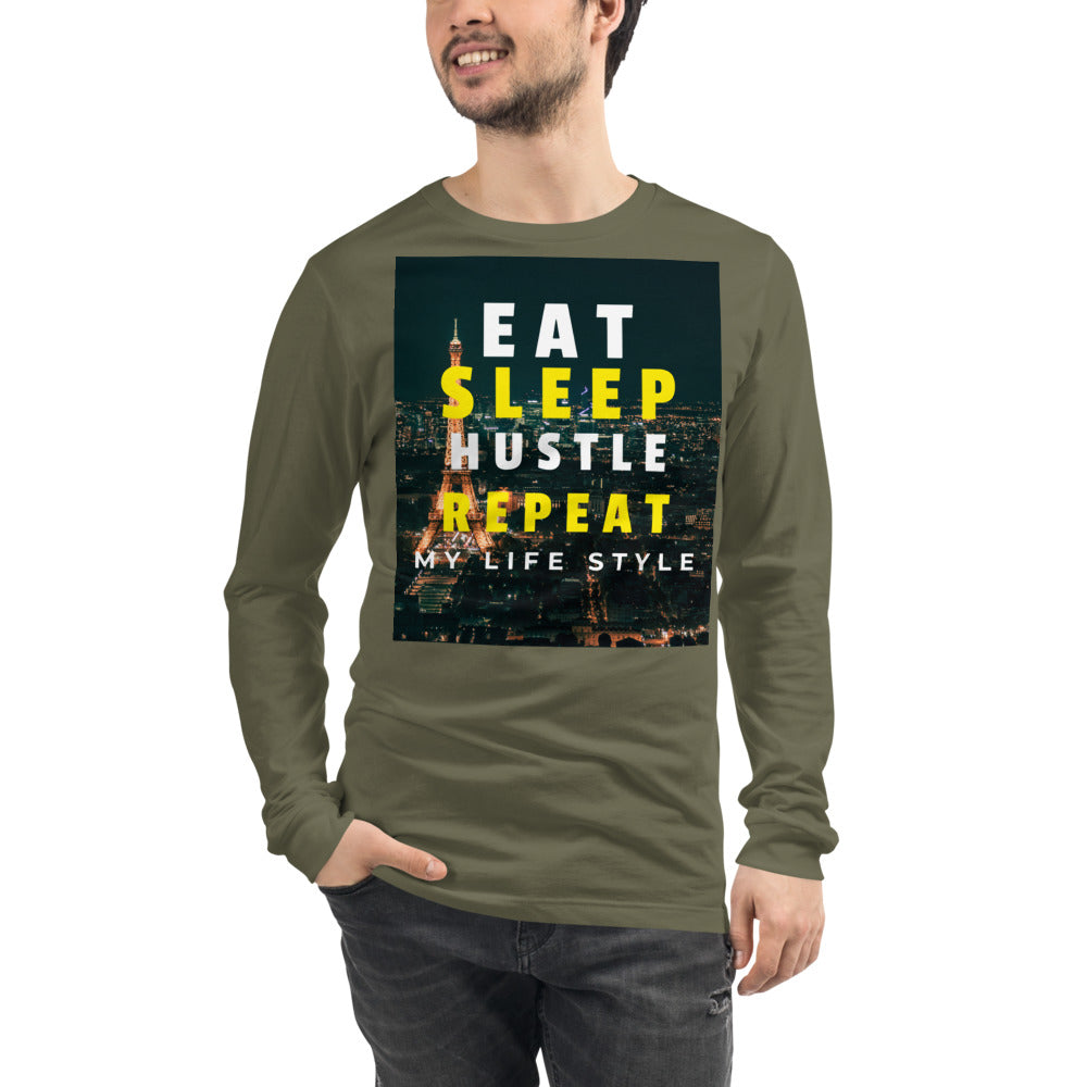 Mens Graphic Long Sleeve Tee / Eat Sleep Hustle Repeat
