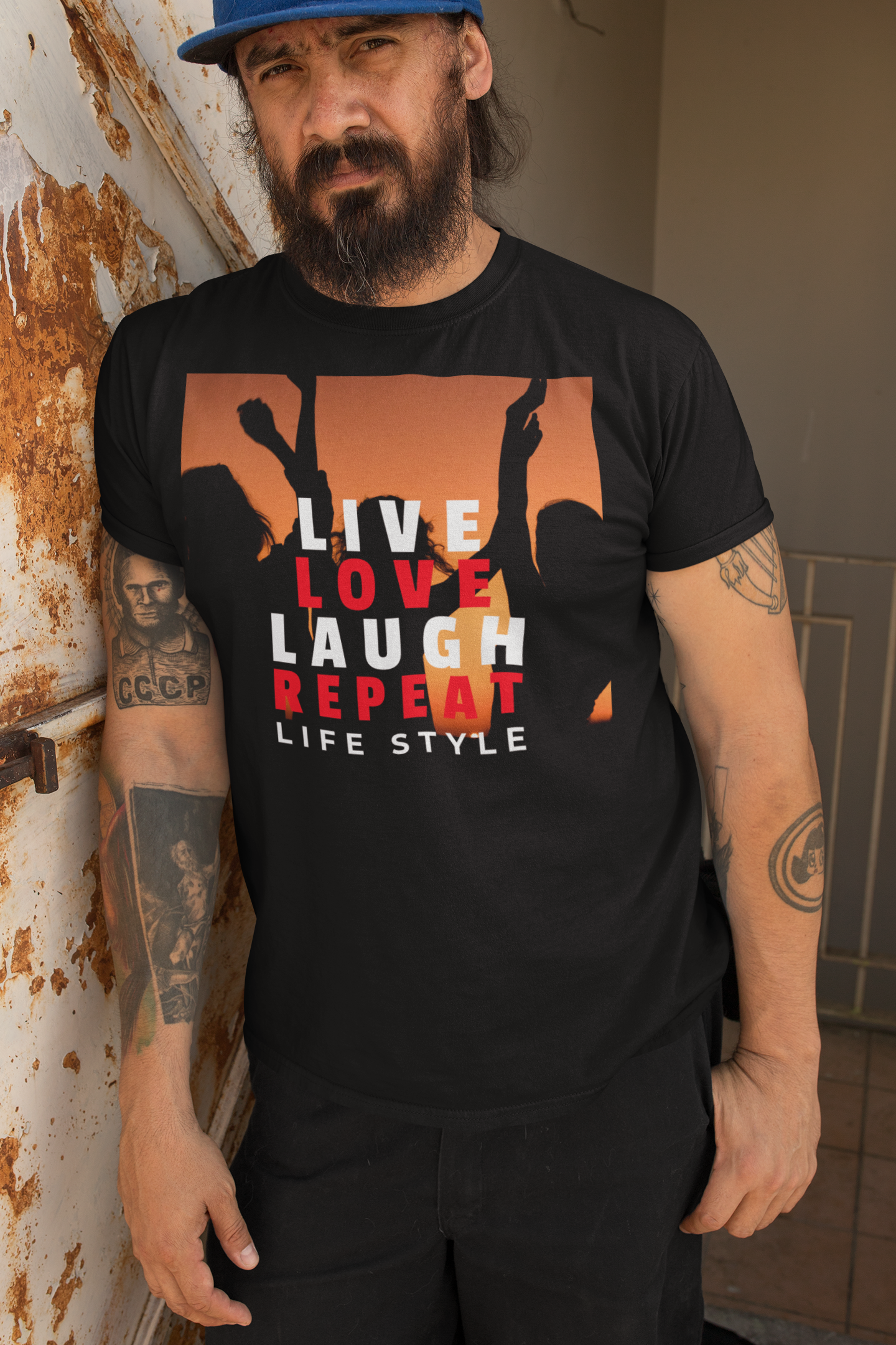 Mens Graphic Short Sleeve T-Shirt / Live Love Laugh Repeat